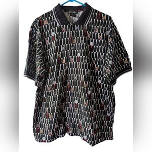 Nicole Miller Black Patterned Polo Shirt